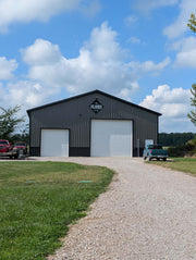 Actual custom family sign installed on barn, original wide photograph