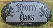 Custom Knotty Oaks oval metal sign