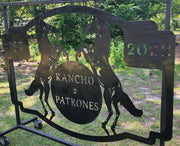 Custom Rancho 2 Patrones ranch metal sign with horses