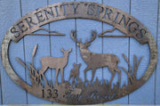 Custom Serenity Springs deer and nature metal sign