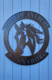 Custom equestrian metal sign with horse silhouette