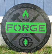 Custom The Forge round metal business sign