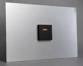 Rear of aluminum photo panel with hanging mount attached